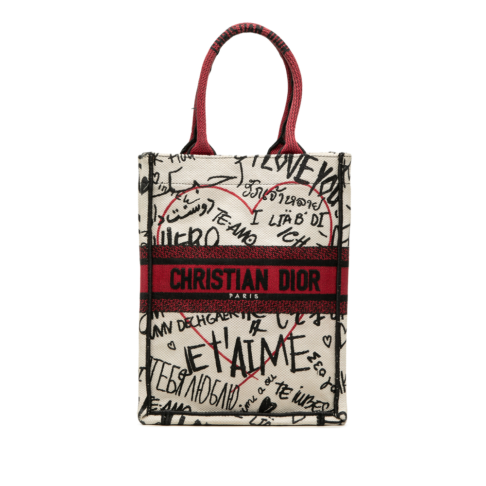 Pre-Loved Dior DiorAmour Embroidered Canvas Graffiti Vertical Book Tote